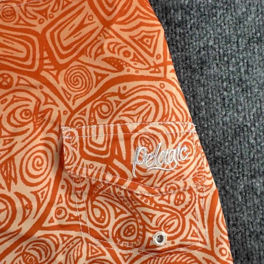 Pelagic X Carol Lynne Shorts Men‎ S Orange Boardshorts Stretch Tek Surf Fishing